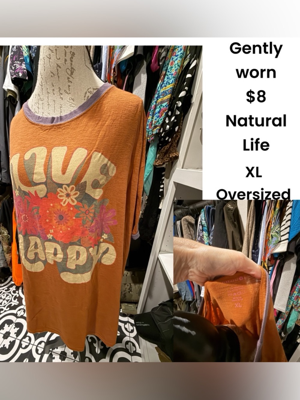 NATURAL LIFE Orange Floral "Live Happy" Oversized Sweatshirt